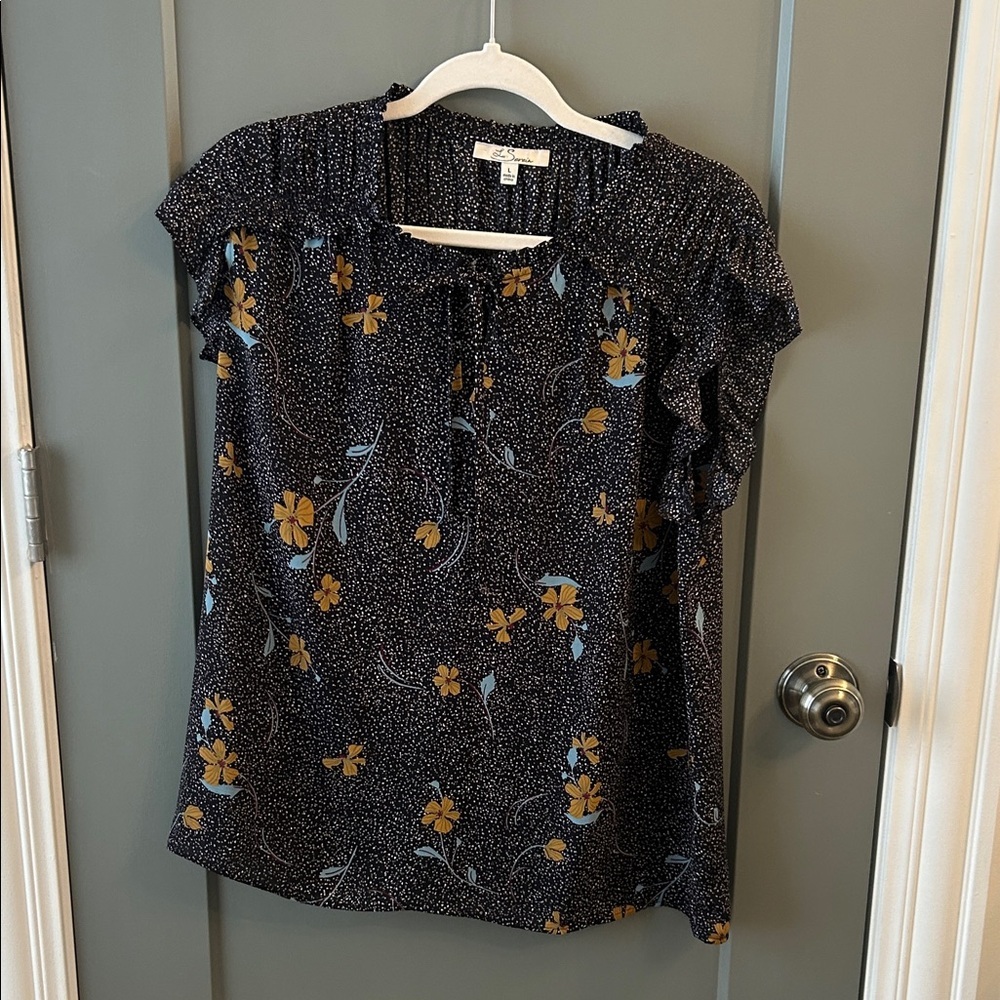 Les Serein Black Floral Women's Blouse Stitch Fix Size Large